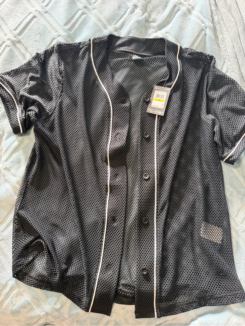 Under Armour Black Mesh Button-Up Jersey with White Piping